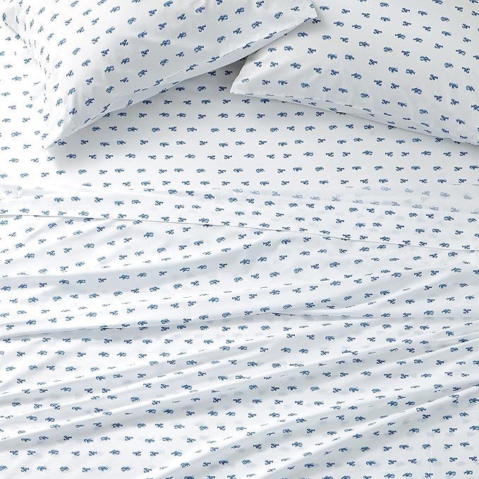 Nautica - Queen Sheets, Cotton Percale Bedding Set, Crisp & Cool, Coastal Home Decor (Cloyster Blue, Queen)