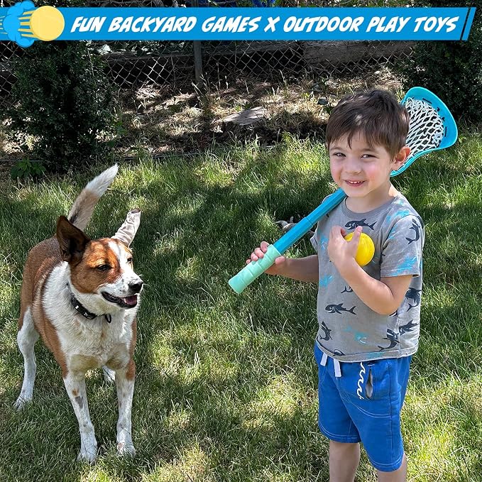 Foayex Adjustable Kids Lacrosse Stick, Outside Toys for Pool Beach Yard, Toddler Mini Water Lacrosse Set with Ball, Lacrosse Gifts for 3 4 5 6 7 8 Year Old Boys Girls, Outdoor Games for Kids Ages 4-8