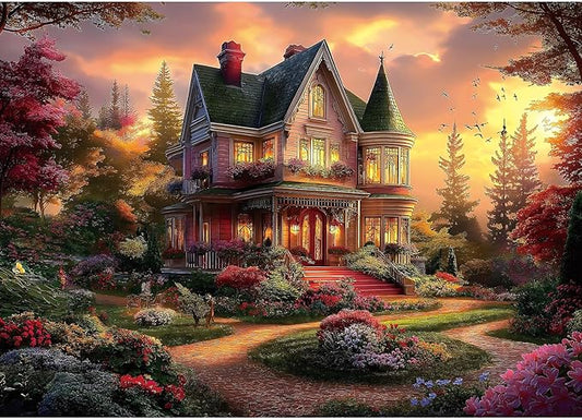 Puzzles for Adults 1000 Pieces, Victorian House at Sunset Jigsaw Puzzle for Family Decoration, Party Game, Finished Size 27.5" x 19.7"