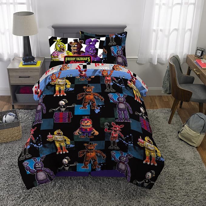Franco Kids Bedding Super Soft Comforter and Sheet Set with Sham, 5 Piece Twin Size, Five Nights At Freddy's