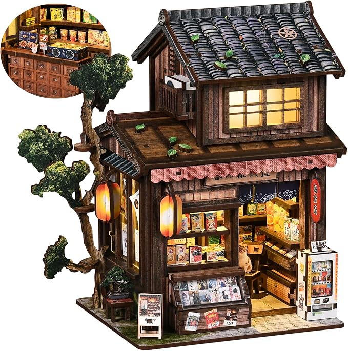 ISSEVE Japanese Book Nook Kit Kasuga Grocery Store Miniature House Kit | Bookshelf Insert Decor, Gifts for Women Book Lovers Friends Holidays, For adults Beginners, DIY Crafts Kit, 3D Wooden Puzzle