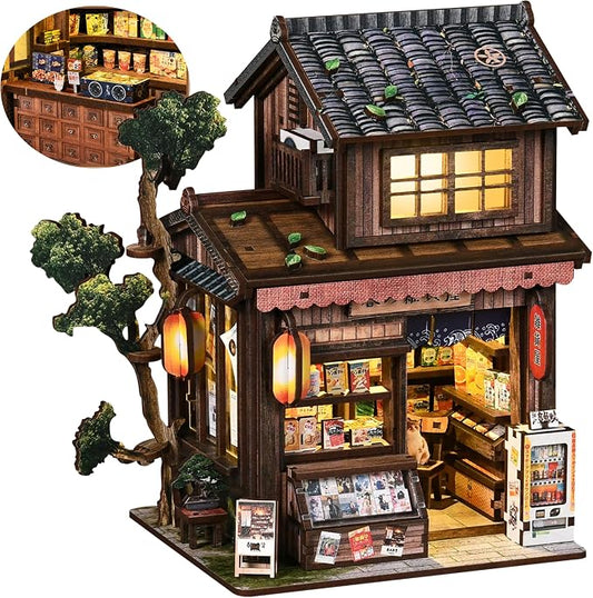 ISSEVE Japanese Book Nook Kit Kasuga Grocery Store Miniature House Kit | Bookshelf Insert Decor, Gifts for Women Book Lovers Friends Holidays, For adults Beginners, DIY Crafts Kit, 3D Wooden Puzzle