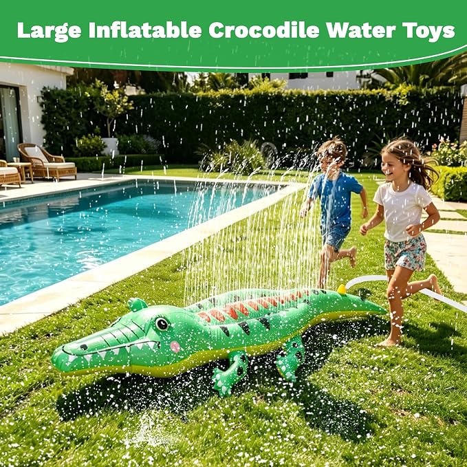 Sprinkler for Kids Large Inflatable Crocodile Water Toys, Kids Sprinklers for Yard, Outdoor Water Spray Sprinkler Summer Toddler Toys for Boys Girls Dogs Backyard