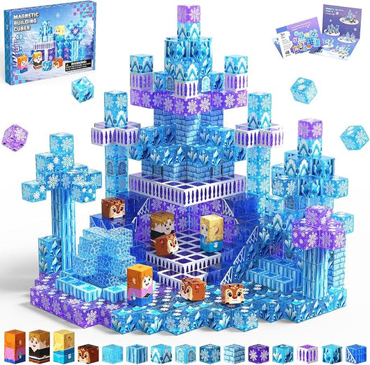 Magnetic Blocks, 48PCS Magnetic Building Cube Set for Kids Ages 3+, Constructions STEM Stacking Tiles Toy Building Birthday Gifts for Girls
