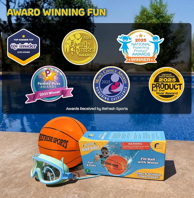 Aqua Dive Pool Ball Basketball – Water Pool Toys for Kids Ages 4-12 – Dribble, Pass & Shoot Underwater – Outdoor Beach Toy for Summer Fun – 6" Water Game for Boys & Girls Ages 5 6 7 8 9 10 11 12+