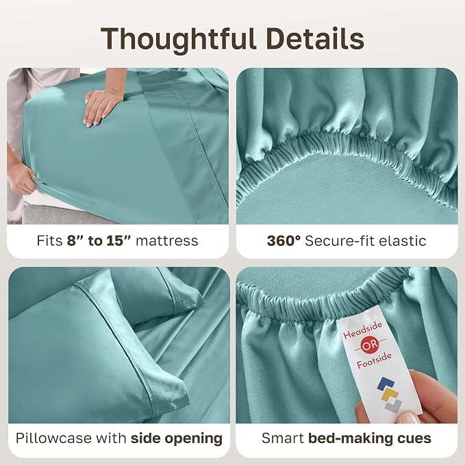 California Design Den Soft 100% Cotton Sheets Twin XL Size Set, 400 Thread Count Good Housekeeping Award Winner, Silky Smooth Sateen Weave, Durable Cotton Bed Sheet Set - Teal