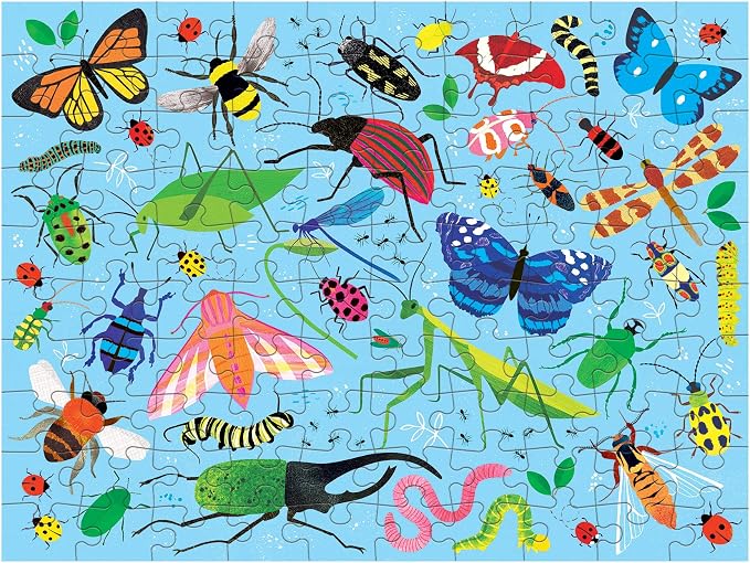 Mudpuppy Bugs and Birds Double-Sided Puzzle, 100 Pieces, 22” x 16.5” – Perfect Family Puzzle for Ages 6+ - Colorful Illustrations of Birds on One Side and Bugs on the Other, Multicolor (0735363749)