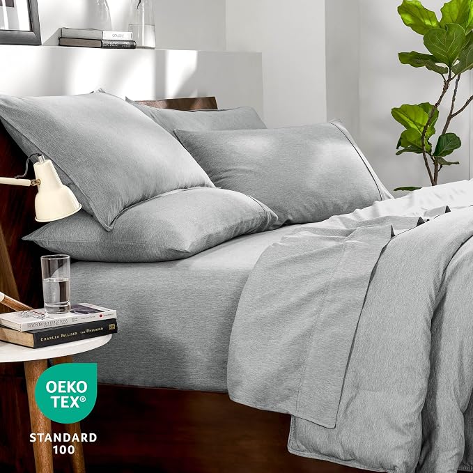 Bare Home Bed-in-A-Bag 7 Piece Comforter & Sheet Set - Queen - Goose Down Alternative - Ultra-Soft 1800 Premium Bedding Set - Cationic (Queen, Heathered Pewter)
