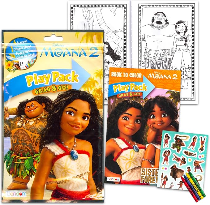 Bendon Publishing Set of 15 Kids Play Packs Bundle ~ Fun Party Favors Coloring Book Crayons, Stickers, Door Hanger, Loot Bags (Moana)