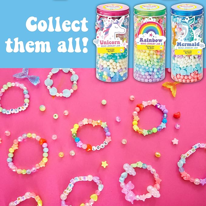Creativity for Kids Unicorn Bead Jewelry Jar - Create 40+ DIY Friendship and Unicorn Bracelets for Girls | Gifts for Mom | Spring Crafts | Arts and Crafts for Kids | Unicorn Gifts for Girls (Ages 6+)