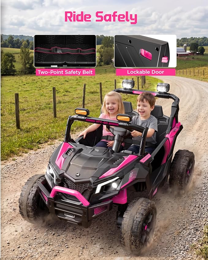 Firstness 24V Remote Control Ride on Cars for Kids 800W Toddler Electric Car Two Seater Ride on Toys with LED Lights, Music, 3 Speed Mode, Electric Vehicle Ride On Truck Car for Kids Ages 3-8, Pink