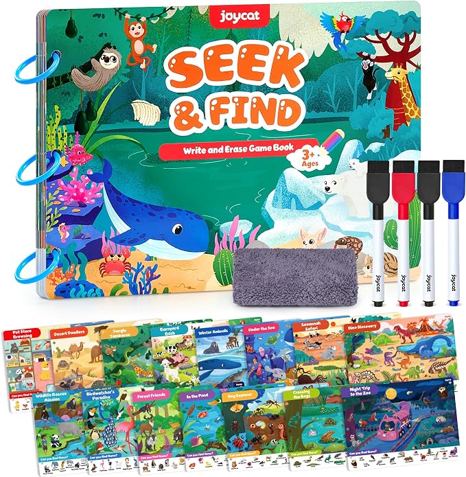 JoyCat Seek & Find Game Book - Animal Preschool Learning Activity for Toddlers & Kids, Travel Activities Toys for Road Trip Car Airplane, Christmas Toys, Educational Gifts for Boys Girls Ages 3-5