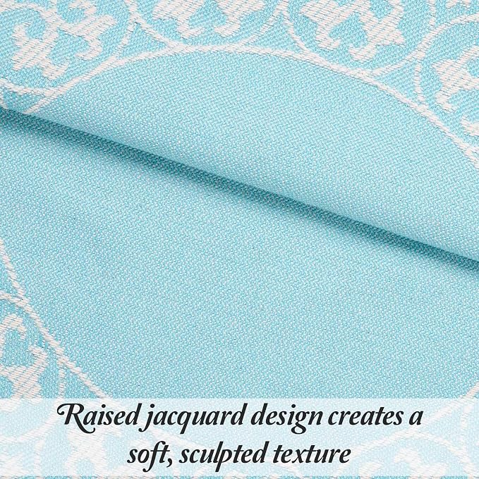 Superior Cotton Blend Bedspread Set, Includes 1 Tailored Bedspread and 2 Matching Pillow Shams, Lightweight Blanket, Bedding Decor, Jacquard Vintage Floral Mandala, Lyron Collection, King, Aqua