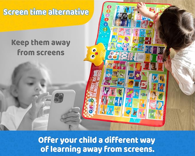 First 100 Words Bilingual Electronic Alphabet Poster – Interactive Learning Chart for Kids | 100 First Words in English & Spanish | Educational Talking Wall Poster