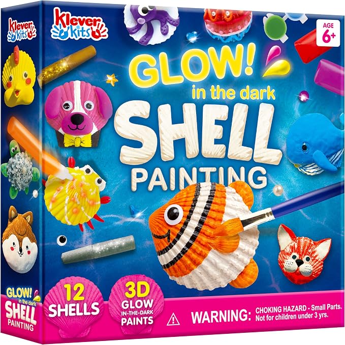 Klever Kits 12 Glow in The Dark Sea Shell Painting Kit-Arts & Crafts for Boys and Girls Ages 6-12, Art Supplies, Kids Craft Paint Kits, Creative Art Toys for Birthday Party Gift