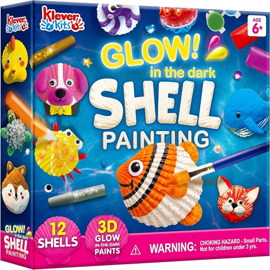 Klever Kits 12 Glow in The Dark Sea Shell Painting Kit-Arts & Crafts for Boys and Girls Ages 6-12, Art Supplies, Kids Craft Paint Kits, Creative Art Toys for Birthday Party Gift