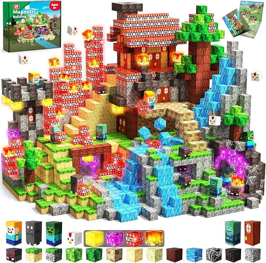 400PCS Magnetic Blocks with Light-Up Blocks - Magnetic Building Blocks Playset, Magnetic Stacking Cube Toys, STEM Sensory Montessori Learning Toys, Birthday Gifts for Kids Boys and Girls Age 3+