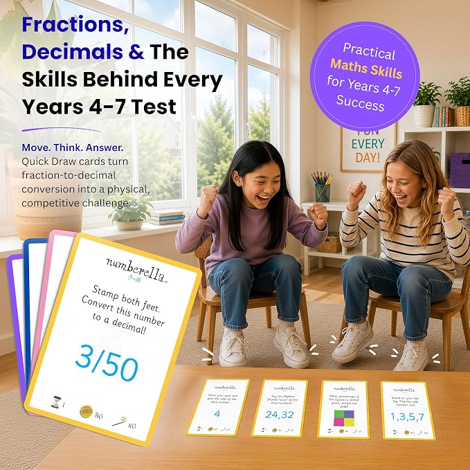 Numberella Deluxe Math Card Game – Level 2 | Ages 10–13, Grades 5–7 | Fractions, Decimals & Percentages | Award-Winning STEM Board Game | 432 Questions, 6 Card Types | 2–5 Players