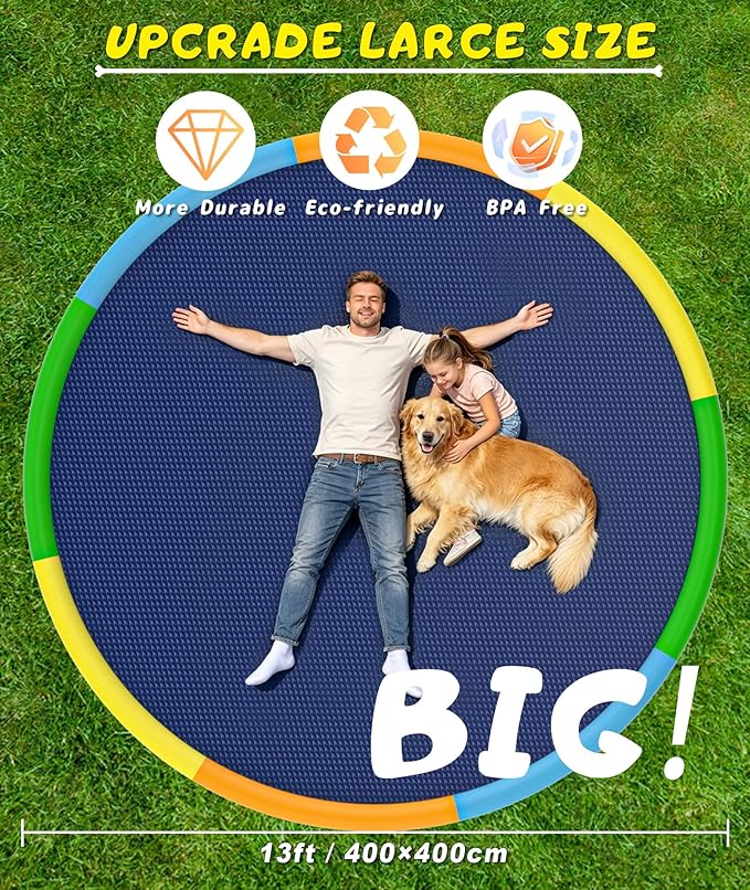 EPN Splash Pad for Kids & Dogs, 13FT Extra Large Dog Splash Pad & Sprinkler Water Play Mat, Big Outdoor Water Toy for Kids Ages 4-8, Toddlers 3+ & Pets, Non-Slip Thick PVC Backyard Lawn Summer Fun