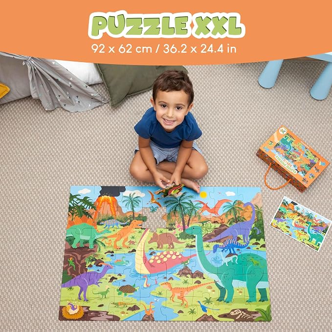 BONNYCO Giant Floor Puzzles for Kids of Dinosaurs with 48 Large Pieces. Jumbo Puzzle 36.2 x 24.4 in, Gifts for Boys and Girls, Educational Kids Toys Ages 2-8
