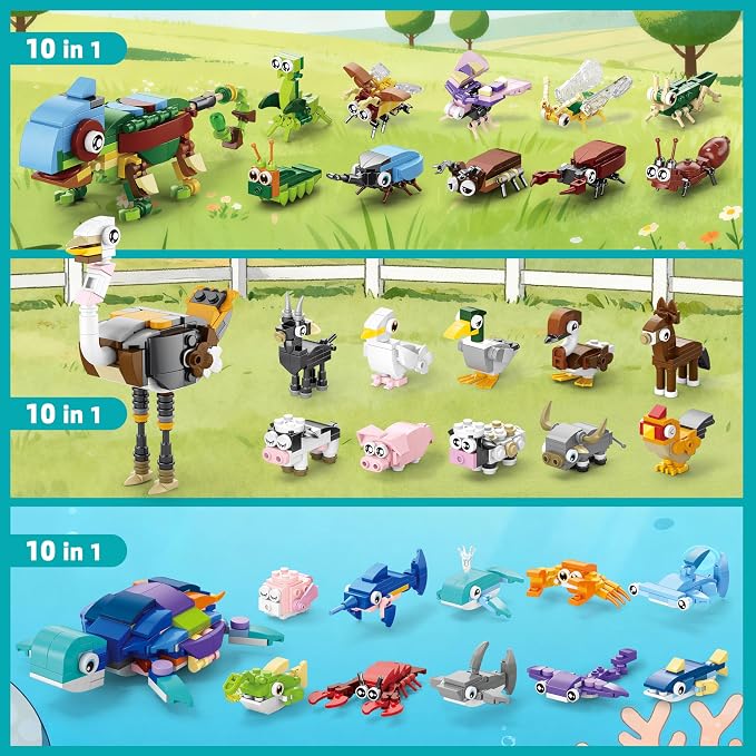 30 Packs Party Favors for Kids - 919 PCS Animal Building Blocks Toy Mini Sets Party Favors, Goodie Bags Stuffers Classroom Prizes Return Gifts Easter Bulk Gifts Boys Girls Student Ages 6+