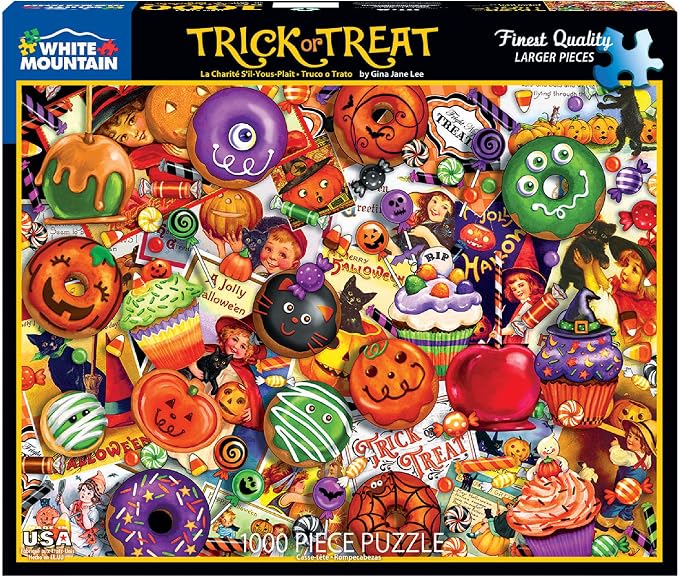 White Mountain 1000 Piece Halloween Jigsaw Puzzle Fall and Autumn Food Collage Puzzles Large Pieces Gift for Adults and Family 24"x30" - Trick or Treat