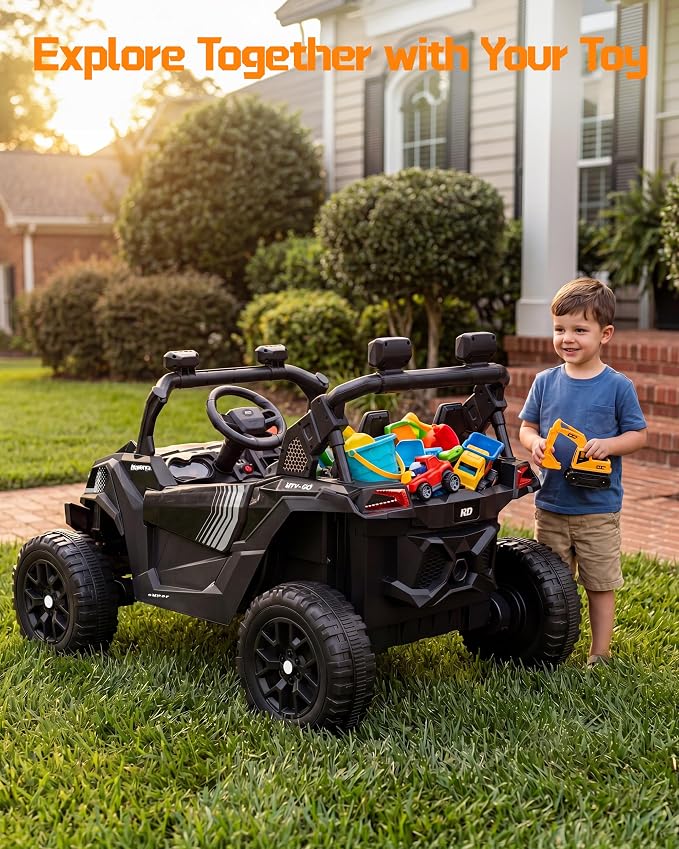 Firstness 24V Remote Control Ride on Cars for Kids 800W Toddler Electric Car Two Seater Ride on Toys with LED Lights, Music, 3 Speed Mode, Electric Vehicle Ride On Truck Car for Kids Ages 3-8, Black