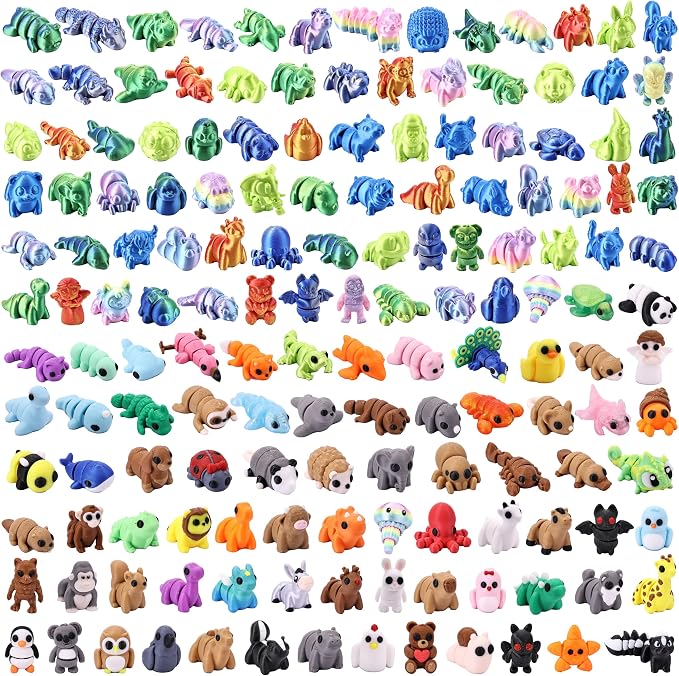 156 pcs Mini 3D Printed Animal Figurines, Animal Figurines Set, Articulated, Party Favors, Pocket Fidget Toys Bulk, Goodie Bag Stuffers, Exchange Gifts for Boys Girls , Desk Pets, Classroom Rewards