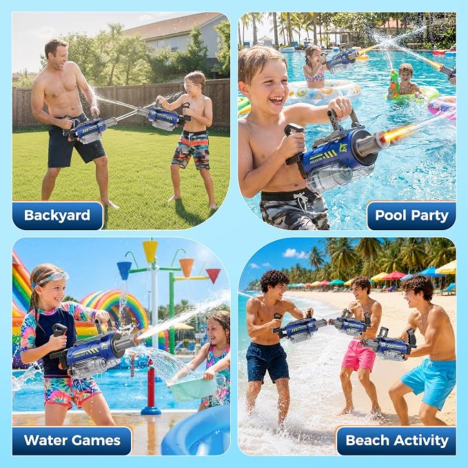Electric Water Gun for Adults & Kids, Voice Control Automatic Water Guns, 26-30 FT Long Range Gatling Watergun with LED Lights, Squirt Water Guns Summer Outdoor Pool Toys for Boys Girls Ages 8-12+