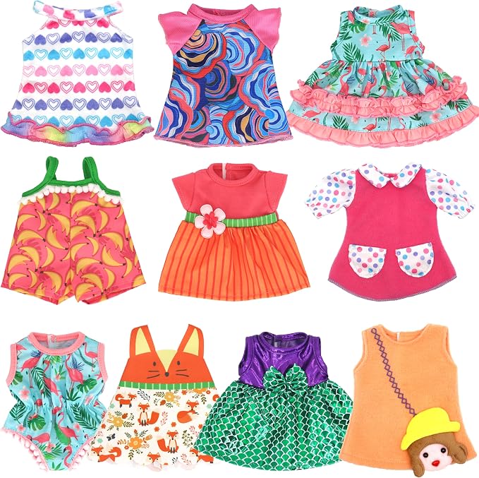 ECORELF 10 Set Alive Baby Doll Clothes, Doll Clothes and Accessories for 10-12 Inch Girl Dolls Outfits Include Cute Jumpsuit, Skirts