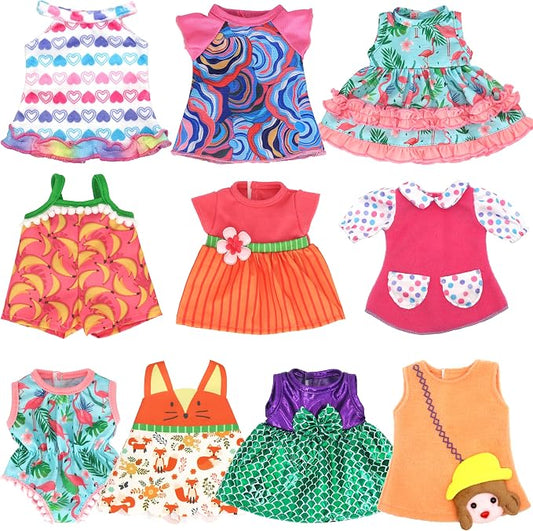 ECORELF 10 Set Alive Baby Doll Clothes, Doll Clothes and Accessories for 10-12 Inch Girl Dolls Outfits Include Cute Jumpsuit, Skirts