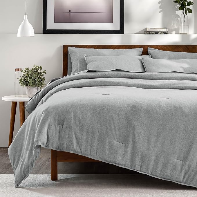 Bare Home Bed-in-A-Bag 7 Piece Comforter & Sheet Set - Queen - Goose Down Alternative - Ultra-Soft 1800 Premium Bedding Set - Cationic (Queen, Heathered Pewter)