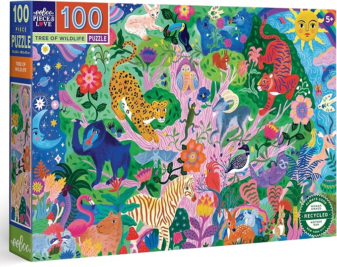 eeBoo 100 Piece Puzzle for Kids - Tree of Wildlife Children's Puzzle Nature Themed, Large Pieces for Small Hands to Develop Motor Skills