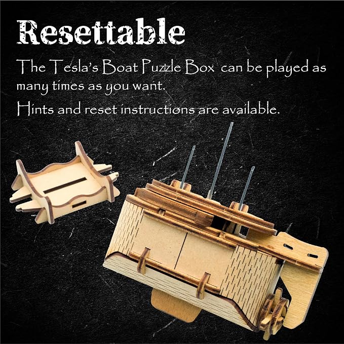 Tesla's Boat-Escape Room Game in a Box-Electronic Puzzle Box-Brain Teaser Puzzle Box-3D Wooden Puzzle for Adults - Money Puzzle Box for Cash Gift - Birthday GiftBox MoneyBox