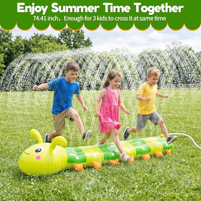 Water Sprinkler for Kids, Large Caterpillar Inflatable Sprinkler, Kids Sprinklers for Yard, Outdoor Water Toys Spray Summer Water Play for Boys Girls Dogs Backyard (Yellow)