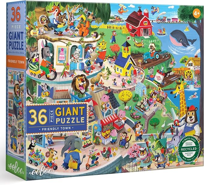 eeBoo 36 Piece Giant Floor Puzzle - Friendly Town Children's Puzzle Community Themed, Large Pieces for Small Hands to Develop Motor Skills