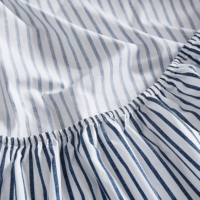 Nautica- Queen Sheet Set, Cotton Percale Bedding Set, Crisp & Cool, Lightweight & Breathable (Harmead Navy, Queen)