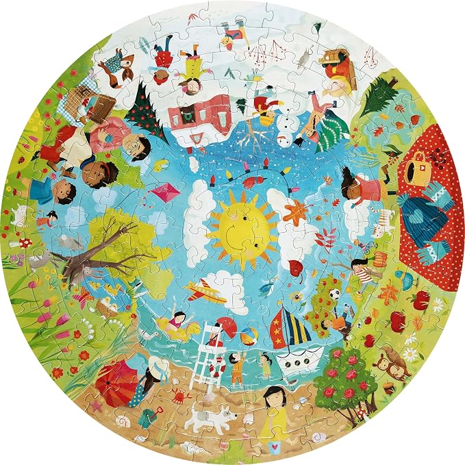boppi Seasons Round Jigsaw Puzzle with 100% Recycled Card Spring Summer Autumn and Winter Scenes 150 Pieces for Children 5 6 7 8 Years 58cm Diameter