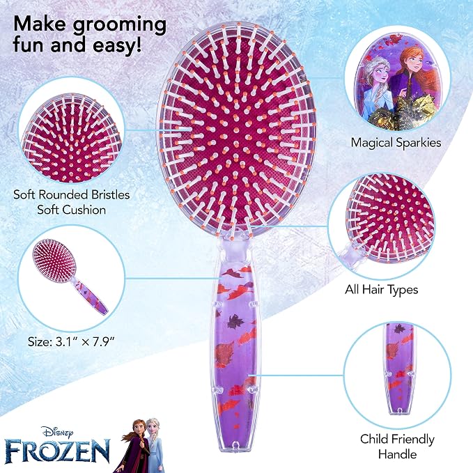 Disney Frozen Hair Brush with Magical Sparkling Leaves Confetti featuring Anna and Elsa for Girls, Purple - Kids Ages 3+