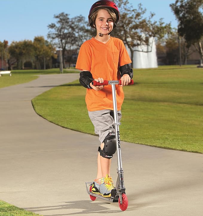 Razor A3 Kick Scooter for Kids Ages 5+ - Larger Wheels, Front Suspension, Wheelie Bar, Lightweight, Foldable, Aluminum Frame, and Adjustable Handlebars