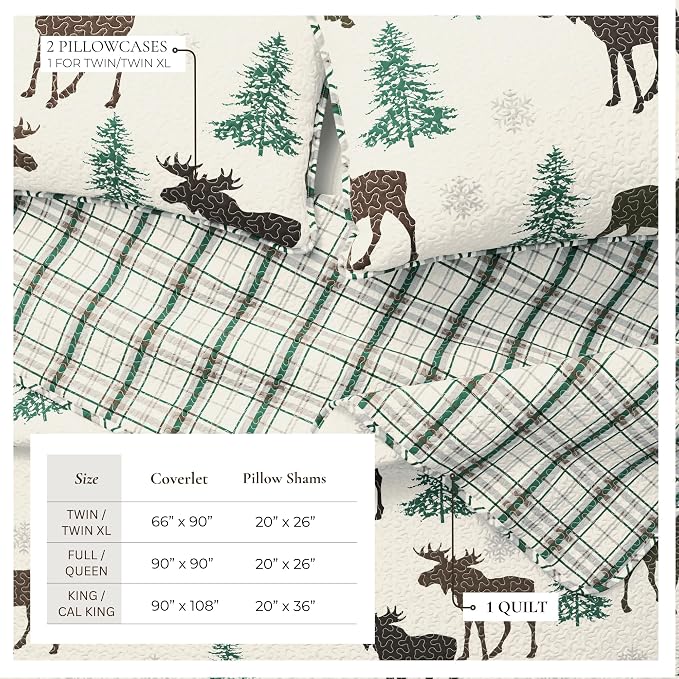 Great Bay Home Lodge Quilt Set - 3-Piece Full/Queen Size Rustic Bedding Set - Lightweight, All-Season, Reversible Bedspread (Moose - Chocolate)