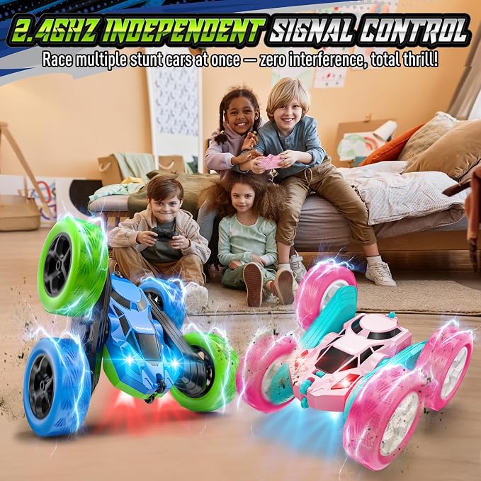 Hamdol Upgraded RC Car for Kids, 360° Rotating Double Sided Stunt Vehicle with Headlights, 2.4GHz 4WD Remote Control Car, USB-C Rechargeable Electric Toy, Birthday for Boys & Girls