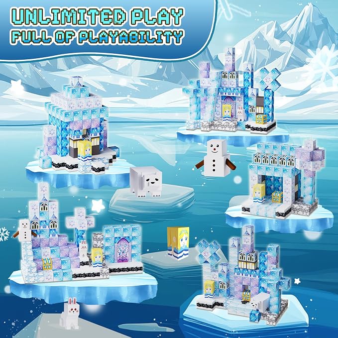 200 Pack Magnetic Blocks for Kids, STEM Construction Toys with Forest Theme | Creative Educational Games for Ages 3, 4, 5, 6, 7, 8, 9, 10 | Ideal Birthday for Boys & Girls (ICE, Count, 200)