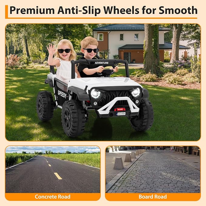 24V Ride on Car for Big Kids, Iron 2 Seater Ride on Toy, Fast 4.97MPH Truck, 4WD Kids Electric Vehicles with Remote Control, Spring Suspension, Front & Behind LED Lights, Dual Storage, Music,