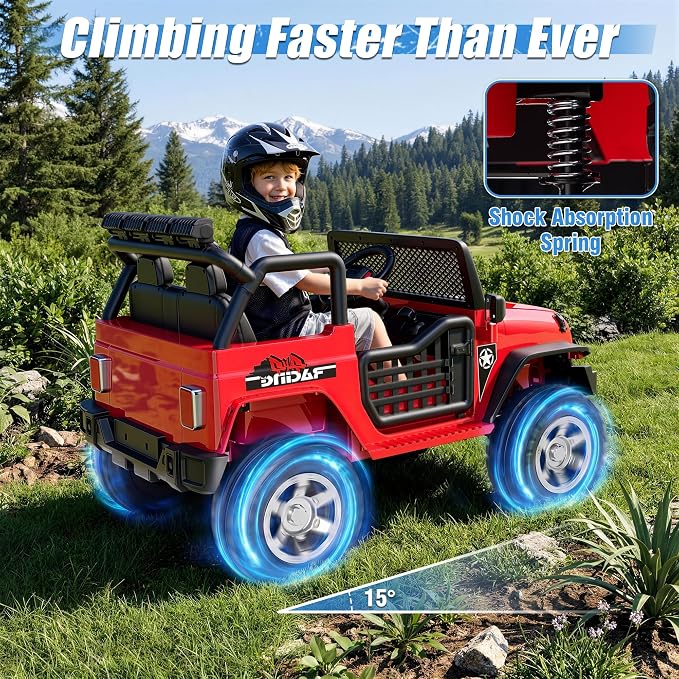 24V 4WD Ride on Truck Car w/800W Motors, Gift Flower, Remote Control, 2 Seater, 3 Speeds, Pop Music, Power 4 Wheels, 24 Volt Ride on Toy Cars for Big Kids Boys Girls, Red