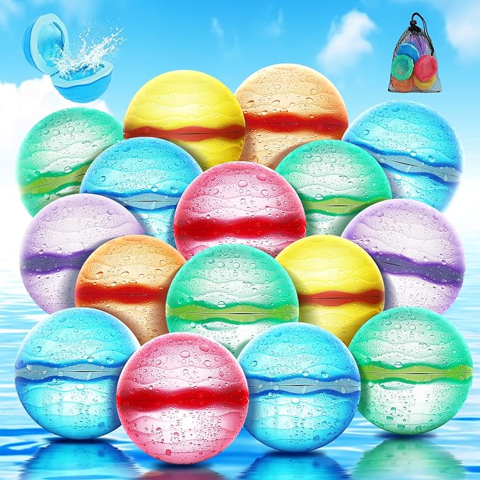 Reusable Water Balloons, Self-Sealing Refillable Magnetic Water Balls, Pool Beach Water Toys for Boys and Girls, Outdoor Summer Toys for Kids Ages 3+ (16 PCS)
