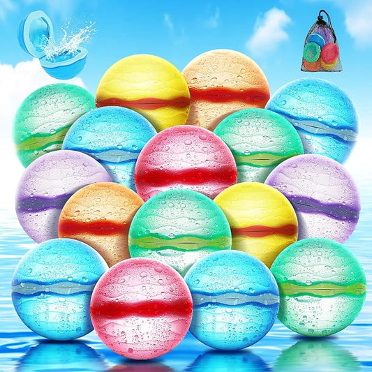 Reusable Water Balloons, Self-Sealing Refillable Magnetic Water Balls, Pool Beach Water Toys for Boys and Girls, Outdoor Summer Toys for Kids Ages 3+ (16 PCS)