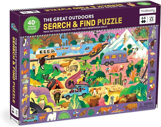 Mudpuppy The Great Outdoors — 64 Piece Search & Find Puzzle Jigsaw Puzzle Featuring Diverse Wildlife Animals and Plants and Over 40 Hidden Images to Find for Ages 4+