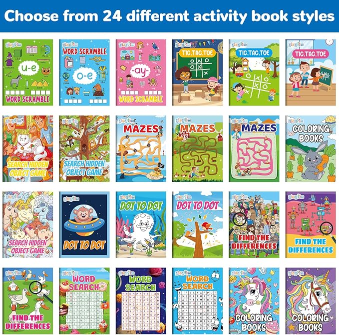 gisgfim 48 PCS Mini Activity Books Coloring Books Party Favors Bulk Challenging Game Include Mazes Dot to Dot Word Search Word Scramble for Ages 4-12 Goodie Bags Stuffers Kids Wedding Activities