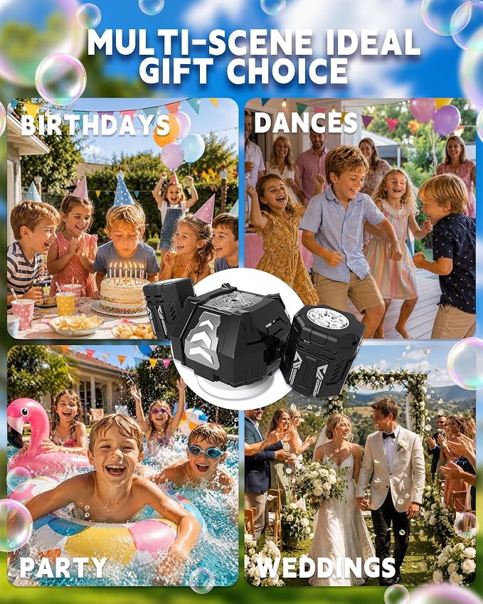 New RC Bubble Machine,RGB Light 360° Auto Rotation Rechargeable Bubble Makers High Capacity Bubble Blower for Kids Wedding Party Indoor Outdoor